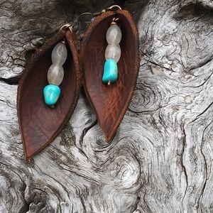 Handmade beaded leather earrings